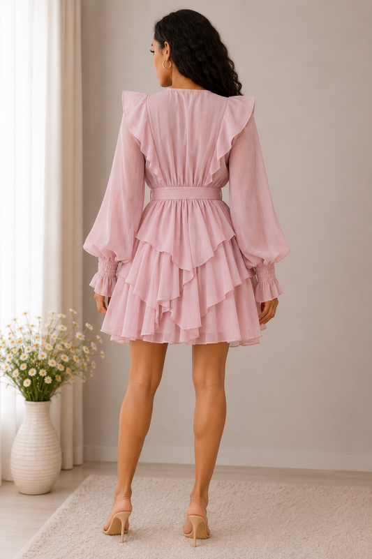 Ruffled Long Sleeve Mini Dress