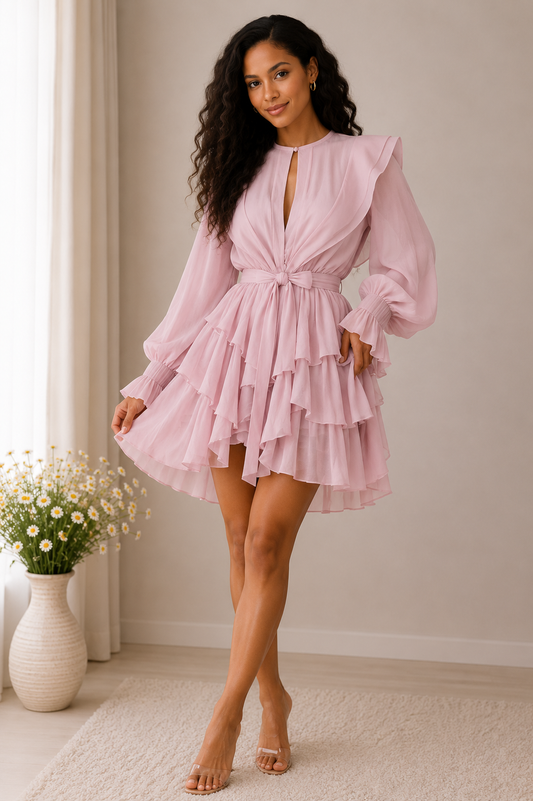 Ruffled Long Sleeve Mini Dress