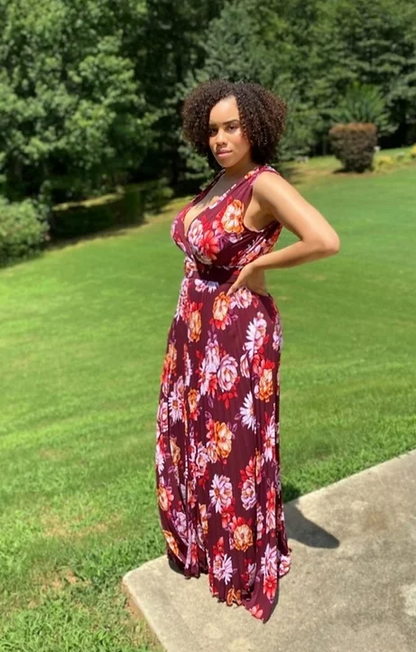 Pleated Floral Maxi Dress