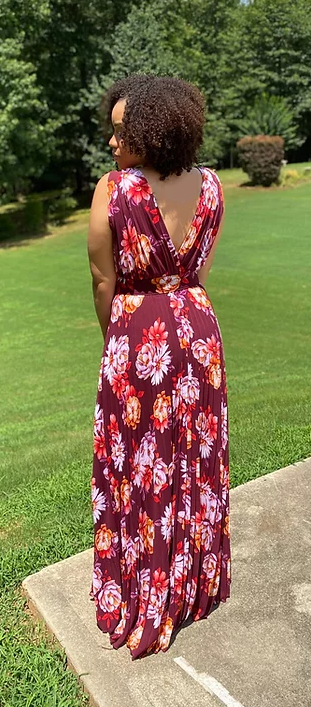 Pleated Floral Maxi Dress